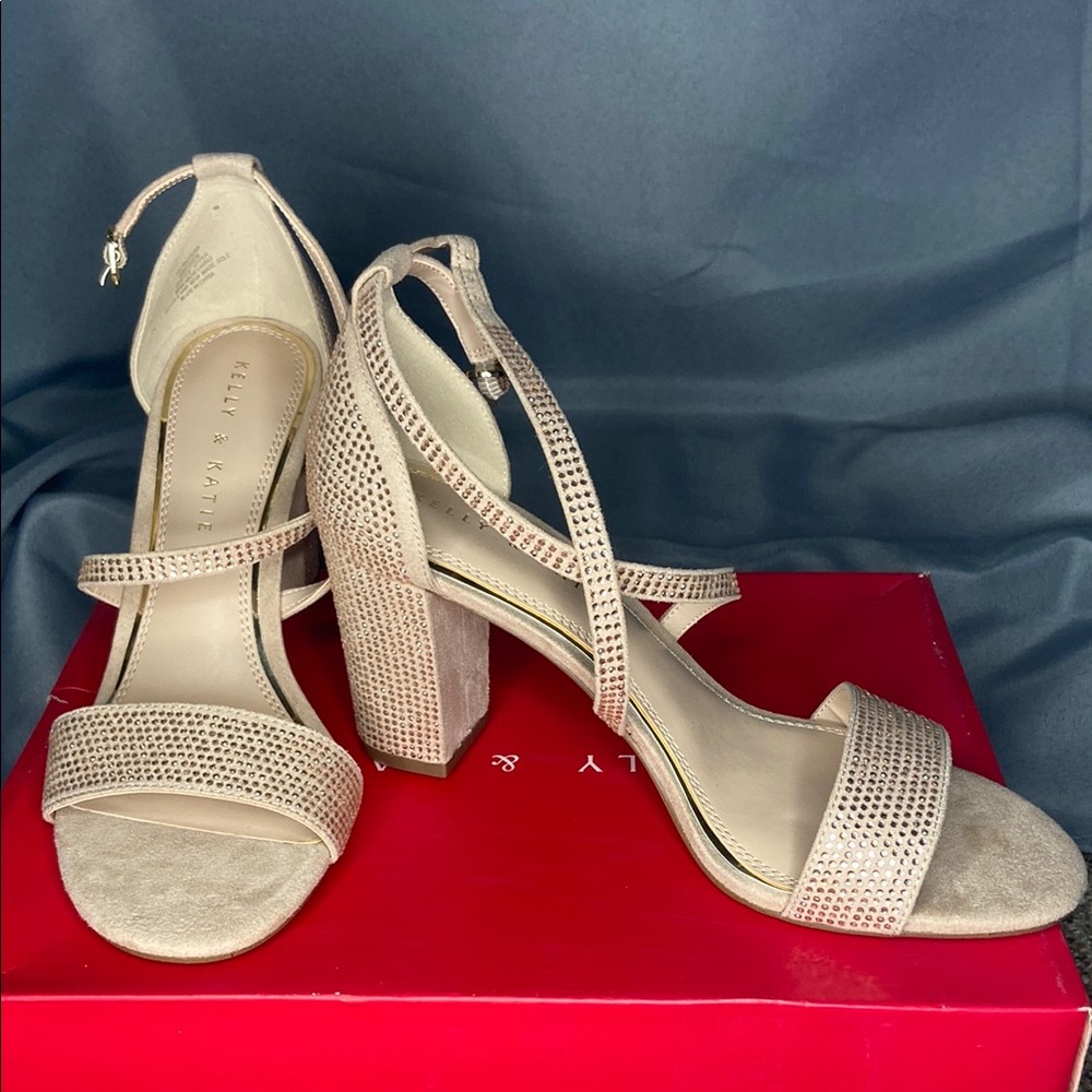 Kelly & Katie Taupe Strappy Block Heels